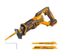 INGCO 20V Cordless Reciprocating Saw (Body Only), Brushless Motor, Electric Saws 2800RPM, 12mm in Metal with 2Pcs Saw Blade for Wood Cutting, Metal Cutting CRSLI2108
