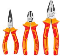 INGCO 3Pcs 1000V VDE Insulated Plier Set, 8" VDE Combination Pliers, 6" Insulated Long Nose plier, 6" Diagonal Cutting plier HIKPS28318