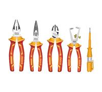 INGCO 5Pcs VDE Insulated Pliers Set, 1000V, 180mm Combination Plier, 160mm Diagonal Cutting Plier, 160mm Long Nose, Wire Stripping with Test Pencil