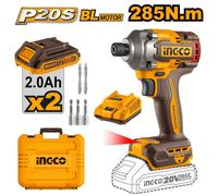 INGCO CIRLI2028E Brushless Cordless Impact Driver 1/4" 2x20V 2Ah 285 Nm Kit Case