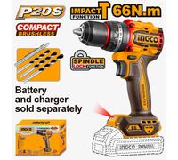 INGCO Compact Brushless Cordless Impact Drill 66Nm (Body Only)
