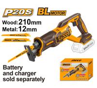 Ingco Reciprocating Saw 20 V Brushless Cordless Wood 210 mm Metal 12 mm Body Only