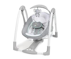 Ingenuity, ConvertMe Swing 2 Seat Swell Folding Swing Plays Music and Nature Sounds with USB Cable Easy to Clean