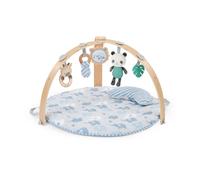 Ingenuity, Cozy Spot Reversible Duvet Activity Gym & Play Mat with Wooden Toy bar - Elephant March (Neutral Safari), Newborn and up