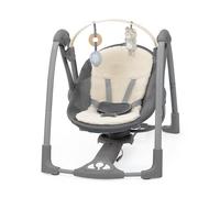 Ingenuity Every Season Swing 'n Go Portable Swing - Cooling and Warming Fabrics, Removable Sustainable Wooden Toy Bar, 2 Toys, Music, Motorised, for 0-9 Months, Grey - Wesley