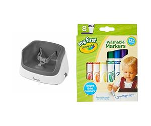 Ingenuity SmartClean Toddler Booster Seat, Slate, Dining and Feeding Seat for Toddlers, Lightweight for Travel & Crayola MyFirst Washable Markers - Assorted Colours, Easy-Grip Markers