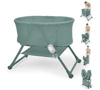 Ingenuity Snooze & Stow Easy-Folding Bassinet with Sound, Light, and Vibration, Portable Baby Bassinet with One-Hand Fold, Mesh Sides, Storage Shelf, and Wheels