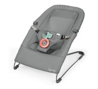 Ingenuity Stow & Go Compact Folding Baby Bouncer, Lightweight Portable Seat with Vibration & Toy, Grey, Under 5 lbs