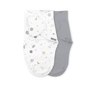Ingenuity SwaddleMe Monogram Collection Baby Swaddle, 100% Cotton, Improves Sleep & Calms Startle Reflex, 0-3 Months, Pocket Fold Design for Easy Changes, 1.0 TOG, 2-Pack - Sunset Space