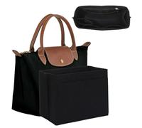 Ingenuity Workshop Bag Organiser for Longchamp Le Plaige Small Handbags, Premium Felt Handbag Organiser Insert with Secure Zipper Pocket & Cup Holder, Bag Insert Divider for Women Tote Bags(S, Black)