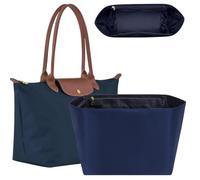 Ingenuity Workshop Soft Nylon Bag Organiser for Longchamp Le Pliage L Tote Bag,Lightweight Long Champ Bag Organizer Storage with 8 Deepened Pockets, Cup Holder & Zipper Pocket,L/Blue