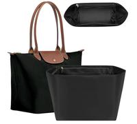 Ingenuity Workshop Soft Nylon Bag Organiser for Longchamp Le Pliage M Tote Bag,Lightweight Long Champ Bag Organizer Storage with 8 Deepened Pockets Including Cup Holder & Zipper,M/Black