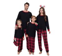 Ingerie Family Matching Pyjama Set, Long Sleeve Cotton Top with Buffalo Plaid Bottoms Loungewear Christmas PJs Set(Classic Red Black-Pet, X-Large)
