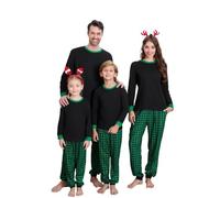 Ingerie Family Matching Pyjama Set, Long Sleeve Cotton Top with Buffalo Plaid Bottoms Loungewear Christmas PJs Set(Classic Green Black-Men, XX-Large)