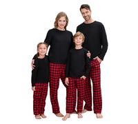 Ingerie Family Matching Pyjama Set, Long Sleeve Cotton Top with Buffalo Plaid Bottoms Loungewear Christmas PJs Set(Classic Black-Men, 3X-Large)
