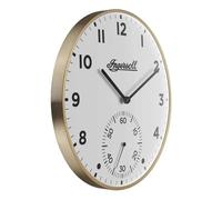 Ingersoll Analogue Wall Clock, Easy To Read, 30cm Diameter in Gold colour case with White Dial