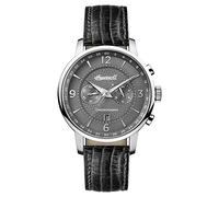 Ingersoll Men's Quartz Watch with Grey Dial Analogue Display and Black Leather Strap I00601
