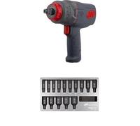 Ingersoll-Rand 2236QTIMAX DXS2 1/2" Air Impact Wrench, 1500 ft-lb, Titanium Hammercase, Friction Ring Retainer with DXS2 Deep Metric Impact Socket Set, 15-Piece, Chrome-Molybdenum Steel, Hex Drive