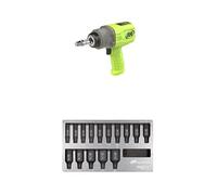 Ingersoll-Rand 2236QTIMAX-G DXS2 1/2" Air Impact Wrench, Quiet, 1500 ft-lb Torque, Titanium Hammercase, Green with DXS2 Deep Metric Impact Socket Set, 15-Piece, Chrome-Molybdenum Steel, Hex Drive