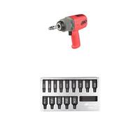 Ingersoll-Rand 2236QTIMAX-R DXS2 1/2" Air Impact Wrench, Quiet, 1500 ft-lb Torque, Titanium Hammercase, Red with 14-Piece DXS2 Drive Hex Deep SAE Imperial Impact Socket Set, Chrome-Molybdenum Steel