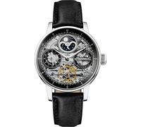 Ingersoll The Jazz Mens 42mmm Automatic Moonphase Watch with Skeleton Dial and Black/Brown Genuine Leather Strap