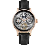 Ingersoll The Jazz Mens 42mm Automatic Moonphase Watch with Black Skeleton Dial and Black Genuine Leather Strap I07705