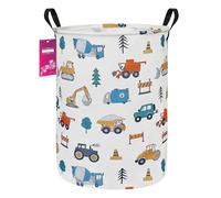 INGHUA Laundry Hamper Large Canvas Fabric Lightweight Storage Basket/Toy Organizer/Dirty Clothes Collapsible Waterproof for College Dorms, Boys and Girls Bedroom,Bathroom(Vehicles)