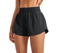 INGIA 2 in 1 High Waisted Running Shorts for Women 3" Quick Dry for Sport Athletic Workout with Zipper Pocket, Black, S