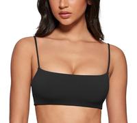 INGIA Women's Square Neck Sports Bra Spaghetti Strap Padded Cami Yoga Wireless Square Back Workout Bra Crop Top, Black, M
