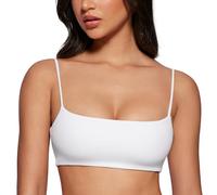 INGIA Women's Square Neck Sports Bra Spaghetti Strap Padded Cami Yoga Wireless Square Back Workout Bra Crop Top, White, M