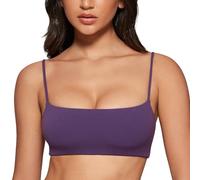 INGIA Women's Square Neck Sports Bra Spaghetti Strap Padded Cami Yoga Wireless Square Back Workout Bra Crop Top, Mid-night Purple, S
