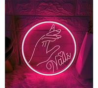 INGKE Nails Neon Sign Nail Salon LED Neon Light Sign Beauty Shop Neon Sign Wall Mounted Room Decor Wall Decoration 3D Carving Sign with Dimmable Switch,F,35x35cm