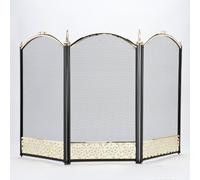 Inglenook, 3 Panel Black/Brass Screen With Filigree