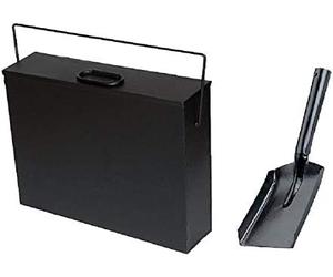 Inglenook Black Ash Carrier Galvanised Metal Hot Tidy Box Container Fireplace Pan Bucket Bin Ash Storage Box wih Free Shovel