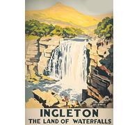 Ingleton The Land Of Waterfalls - A4 Wall Art, Inspirational World Map, Vintage City, Retro Poster, Home Decor for Living Room, Office, Gift Idea for Travel Lovers