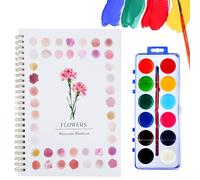 ingoodtle Watercolour Workbook with 12 Colours Paints and Flower Patterns