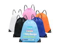 INGORINA Custom Drawstring Bag Backpack with Logo Customized Drawstring Bag Personalized Promotional Item Bulk Set 5/10/50/100pcs Gym Sports Travel Sky Blue