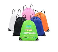 INGORINA Custom Drawstring Bags Backpack with Logo Customized Draw String Bags Personalized Promotional Items Bulk Set of 5/10/50/100 Pcs for Gym, Sports, Travel Lawn Green