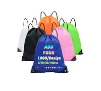 INGORINA Custom Drawstring Bags Backpack with Logo Customized Draw String Bags Personalized Promotional Items Bulk Set of 5/10/50/100 Pcs for Gym, Sports, Travel Navy Blue