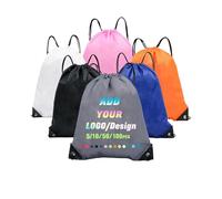 INGORINA Custom Drawstring Bags Backpack with Logo Customized Draw String Bags Personalized Promotional Items Bulk Set of 5/10/50/100 Pcs for Gym, Sports, Travel Gray
