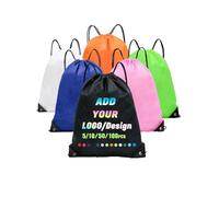 INGORINA Custom Drawstring Bags Backpack with Logo Customized Draw String Bags Personalized Promotional Items Bulk Set of 5/10/50/100 Pcs for Gym, Sports, Travel Black
