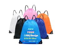INGORINA Custom Drawstring Bags Backpack with Logo Customized Draw String Bags Personalized Promotional Items Bulk Set of 5/10/50/100 Pcs for Gym, Sports, Travel Dodge Blue