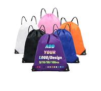 INGORINA Custom Drawstring Bags Backpack with Logo Customized Draw String Bags Personalized Promotional Items Bulk Set of 5/10/50/100 Pcs for Gym, Sports, Travel Purple