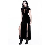 InGoticos Women Gothic Dark Vampire Style Criss-Cross Cutout High Slit Bodycon Goth Dress Without Belt, Black, L