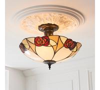 ingram 3 lights tiffany glass semi flush light in satin black