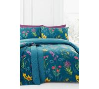 (Teal, Double) Dreams & Drapes Ingrid Floral Print Reversible Duvet Cover Set