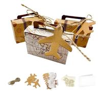 Ingrosso e Risparmio Set of 20 Candy Boxes in Cardboard Suitcase with Double Design Airplane Label 20 Cards to Customise 20 Sachets of White Chocolate Sweets Travel