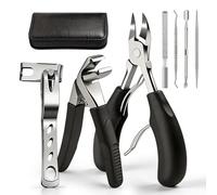 Ingrown Nail Clippers Set, Toe Nail Clippers for Thick Nails, 6-in-1 Heavy Duty Toenail Clipper with Anti-Slip Ergonomic Handle, Nail Clippers with Leather Case for Seniors, for Men, Women, Pregnant
