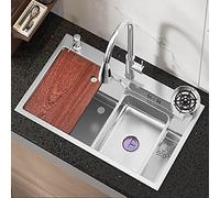 INGVY Modular Kitchen Sink Workstation, Single Bowl Kitchen Sink with Offset Drain, Undermount Kitchen Sink with Mixer Faucet Combo, Button Control Stainless Steel Sink for Kitchen 75 * 45CM