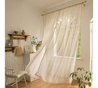 Ingzy Beige Boho Linen Voile Curtains 79 Inch Drop, Bohemian Farmhouse Semi Sheer Net Curtains with Tassels, Rod Pocket Light Filtering Drapes for Living Room Bedroom Decoration (2 Panels 39" W)